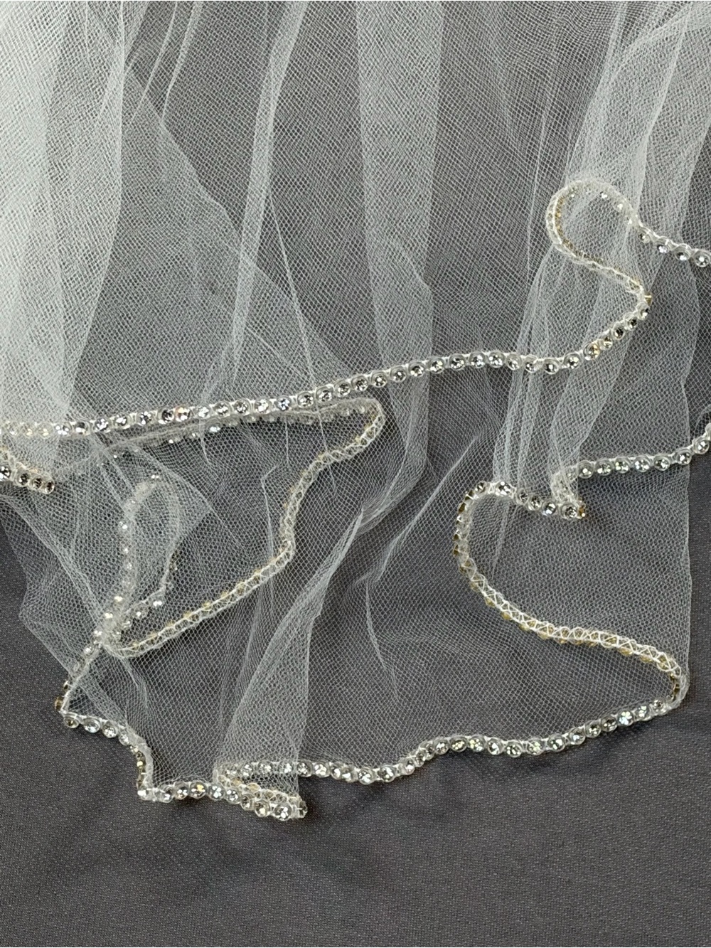 David's Bridal Soft White Two Tier Rhinestone Edge Bridal Veil Comb New USA Made - Picture 5 of 12